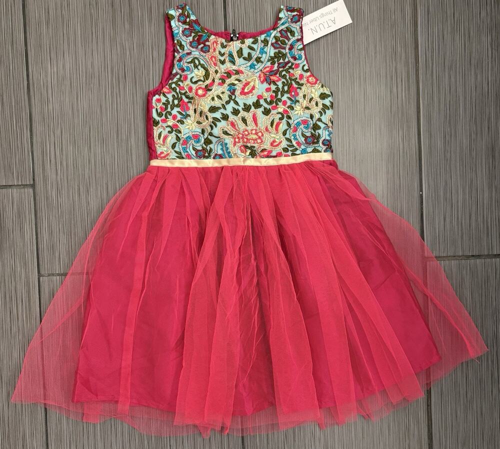 A.T.U.N. (All Things Uber Nice) Sleeveless Pink Dress Floral Embroidered 5-6Y